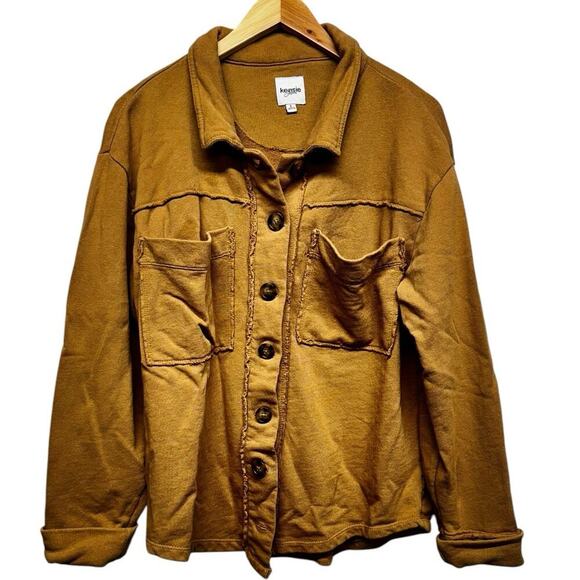 Nordstrom Rack Kensie Oversized Brown Raw Edge Button Front Shacket Size Large - Picture 12 of 13